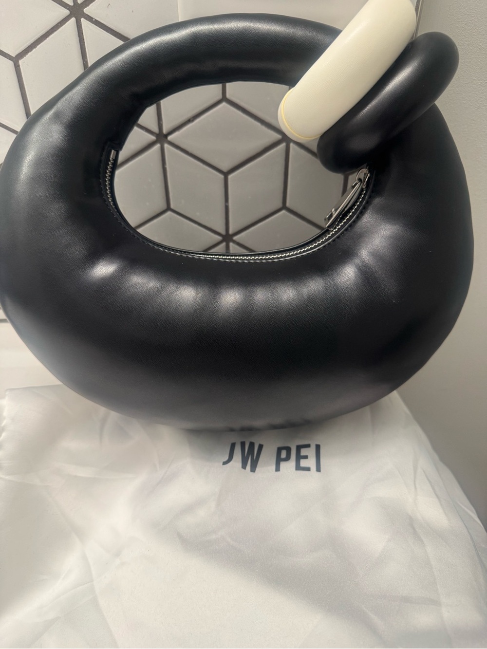 JW PEI Black Puffy Handle Bag with Cream Accent